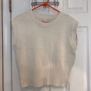 Freshman 1996 Cream Knit Sweater Vest Crew‎ Neck Ribbed Hem Off-White Sleeveless
